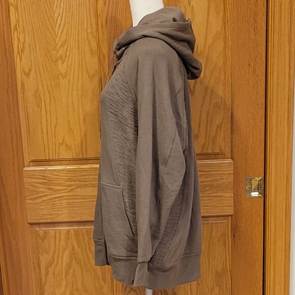 JoyLab Taupe Neutral Longline Zip Up Hooded Jacket Oversized Relaxed Fit NEW - Picture 6 of 15